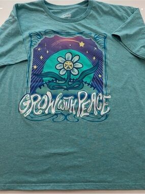 Grow With Peace Graphic Tee - Teal Size Medium NWOT